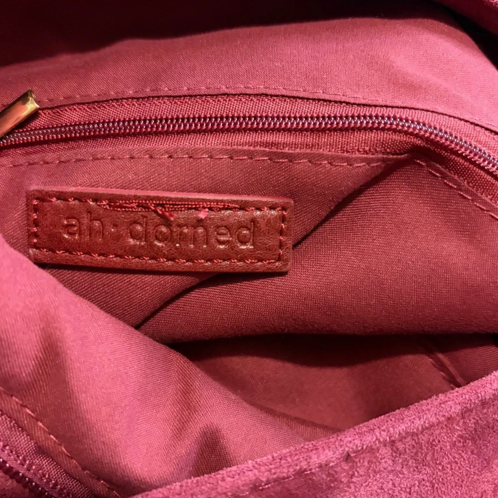 Ah-Dorned Burgundy Suede Crossbody‎ Hobo Bag w/ Mini Pouch Gold Hardware